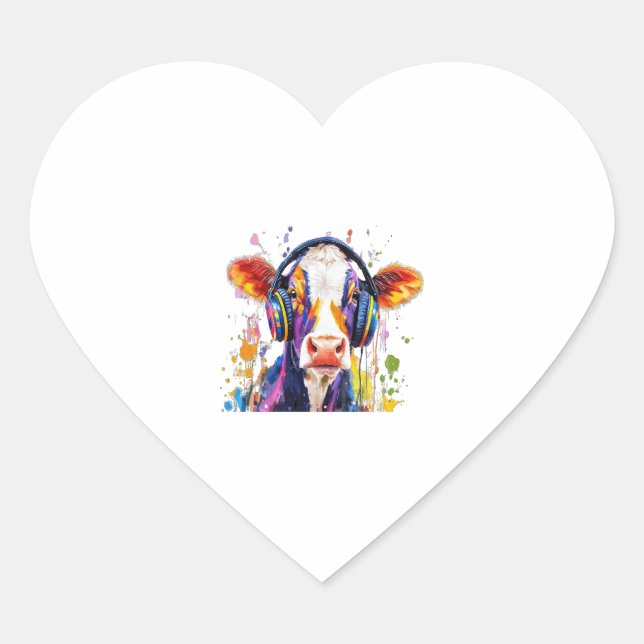 Colourful Highland Cow Heart Sticker (Front)