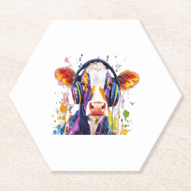 Colourful Highland Cow Paper Coaster (Front)