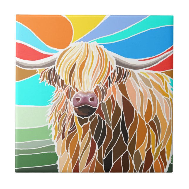 Colourful Highland Cow Tile (Front)