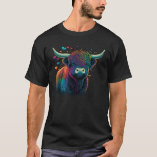 Colourful Highland Cow Valentine's Day Farm Cow T-Shirt
