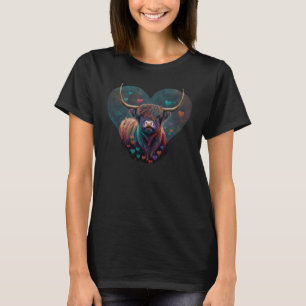 Colourful Highland Cow Valentine's Day Farm Cow    T-Shirt