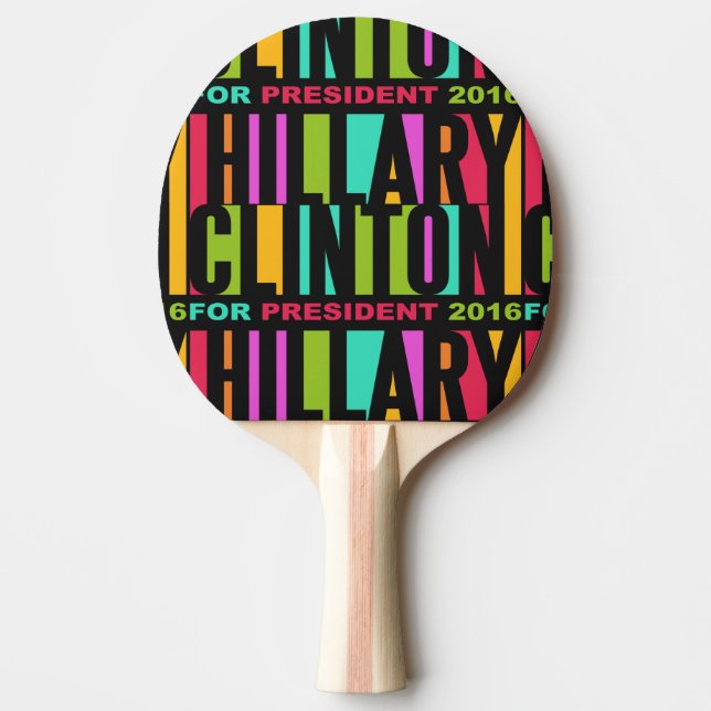 Colourful Hillary Clinton 2016 ping pong paddle (Front)