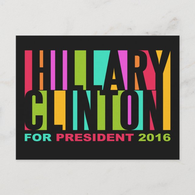 Colourful Hillary Clinton 2016 postcard (Front)