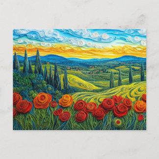 Colourful Hillside Landscape with Poppy Field Postcard