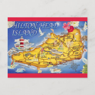 Colourful Hilton Head SC Map Postcard