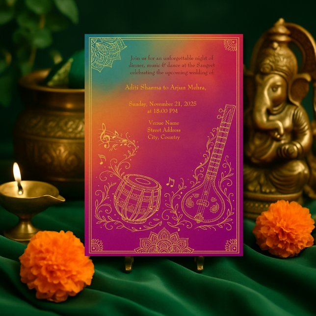 Colourful Hindu Sangeet Mandala & music instrument Invitation (Creator Uploaded)