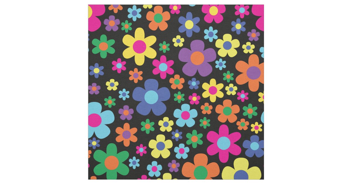 Colourful Hippie 70's Flowers Fabric | Zazzle