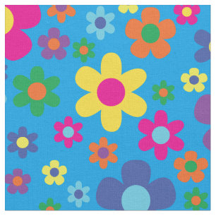 Colourful Hippie 70's Flowers Fabric