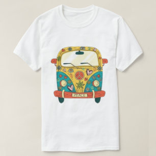 Colourful Hippie Bus Graphic T-Shirt   Retro Peace