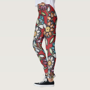 Colourful hippie groovy flower power Thunder_Cove Leggings