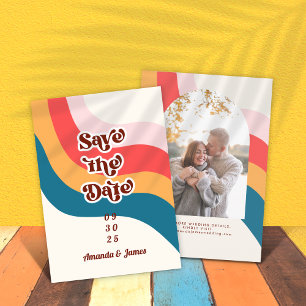 Colourful Hippie Groovy Retro 70s Arch Photo Save The Date