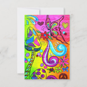 Colourful hippie mushroom butterfly invitation