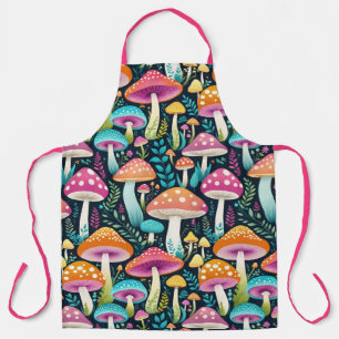Colourful Hippie Mushrooms Floral In Pinks And Blu Apron