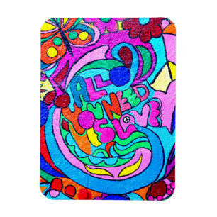 colourful hippie peace and love magnet