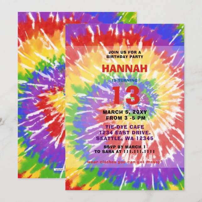 Colourful Hippie Tie Dye Fun Birthday Party Invitation (Front/Back)