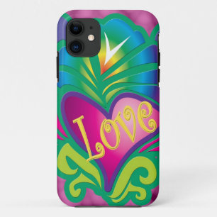 Colourful hippy love & heart iPhone 11 case