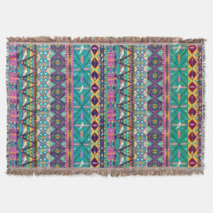 Colourful Hipster Aztec Seamless Tribal Pattern Throw Blanket
