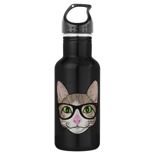Colourful Hipster Cat 532 Ml Water Bottle (Front)