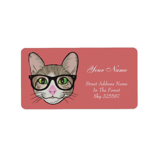 Colourful Hipster Cat Label (Front)