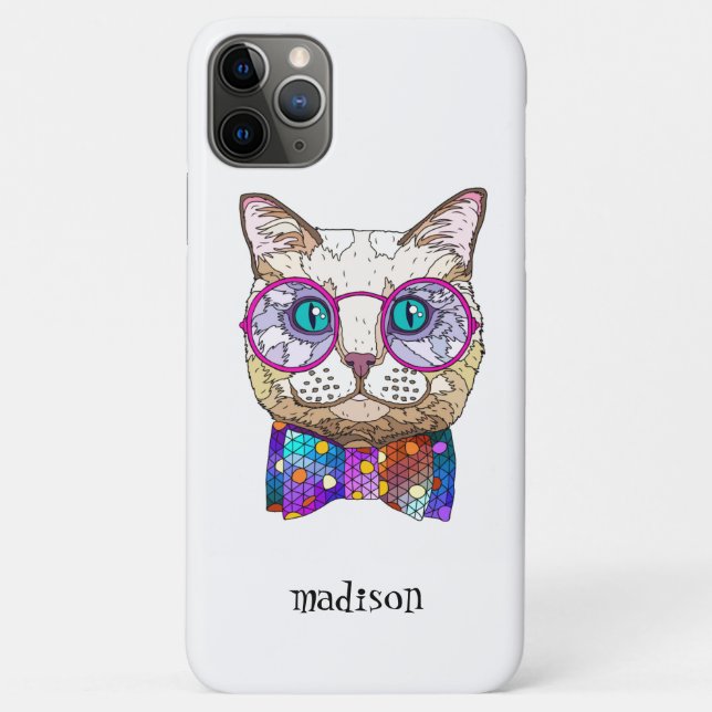 Colourful Hipster Cat, Personalised Case-Mate iPhone Case (Back)