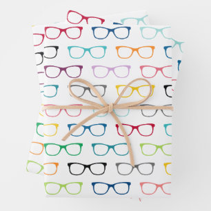 Colourful Hipster Glasses Pattern Nerd Wrapping Paper Sheet