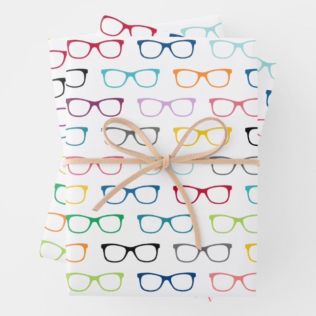 Colourful Hipster Glasses Pattern Nerd Wrapping Paper Sheet (In situ)
