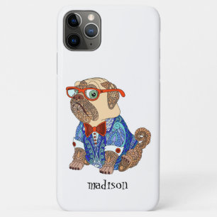 Colourful Hipster Pug Dog, Personalised iPhone 11 Pro Max Case