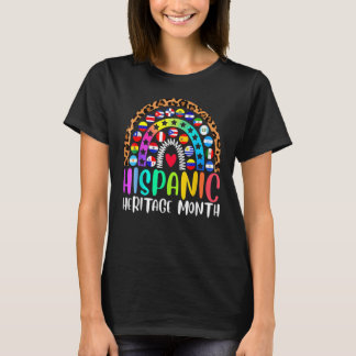 Colourful Hispanic Heritage Month Leopard Rainbow  T-Shirt