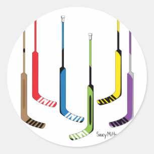 Colourful Hockey Goalie Sticks Classic Round Sticker