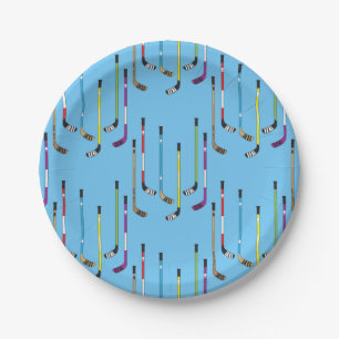 Colourful Hockey Sticks and Puck Paper Plate