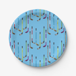 Colourful Hockey Sticks and Puck Paper Plate
