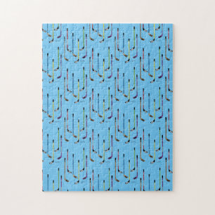 Colourful Hockey Sticks Blue Background Jigsaw Puzzle