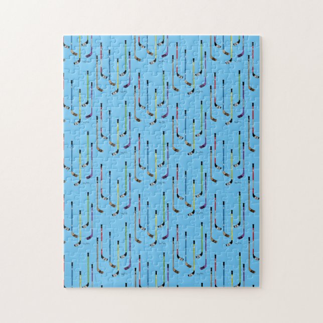 Colourful Hockey Sticks Blue Background Jigsaw Puzzle (Vertical)