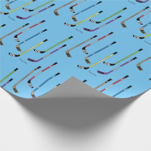 Colourful Hockey Sticks on blue Wrapping Paper