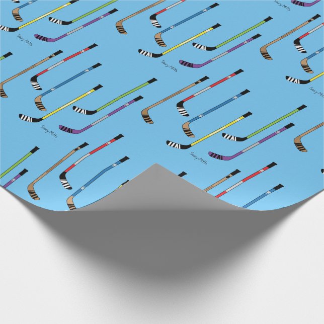 Colourful Hockey Sticks on blue Wrapping Paper (Corner)
