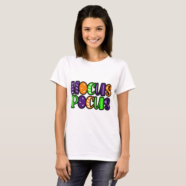 Colourful Hocus Pocus T-Shirt - Retro Groovy Witch (Front Full)