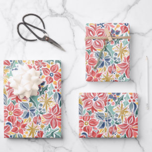 Colourful Holiday Floral Wrapping Paper Sheets