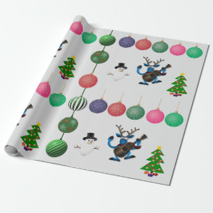 Colourful Holiday Fun Deer Snowman Wrapping Paper
