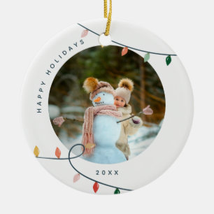 Colourful Holiday Lights Photo Ceramic Tree Decoration