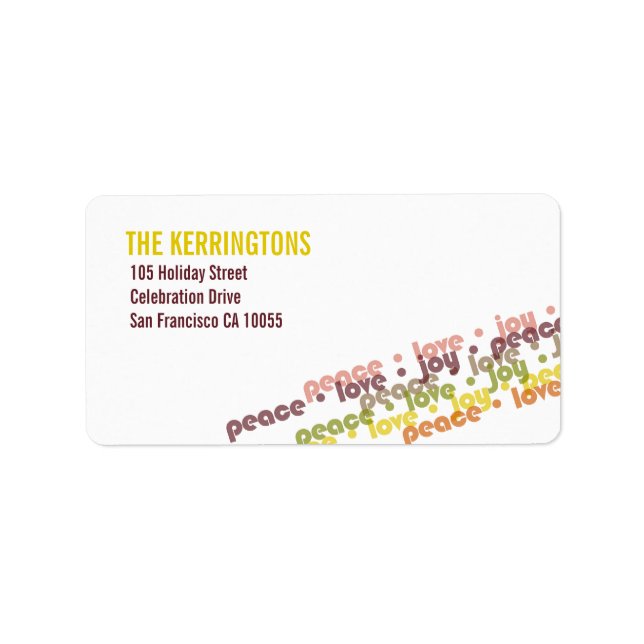 Colourful Holiday Love Peace Joy Address Labels (Front)