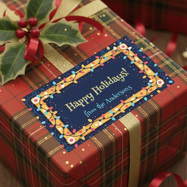 Colourful Holiday Twinkle String Lights Christmas Rectangular Sticker (Creator Uploaded)