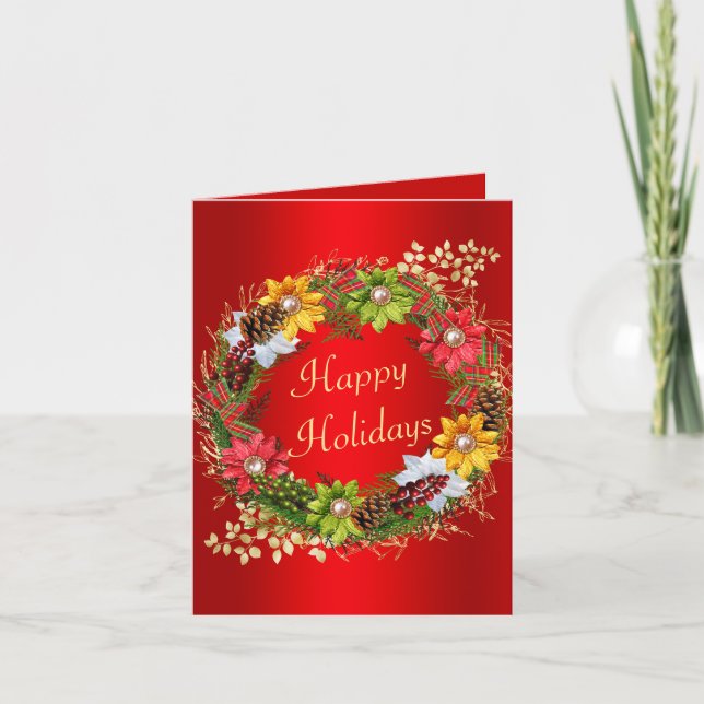 Colourful Holiday Wreath Christmas Card (Front)
