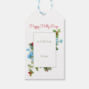 Colourful Holly and Blue Forget Me Nots Gift Tags