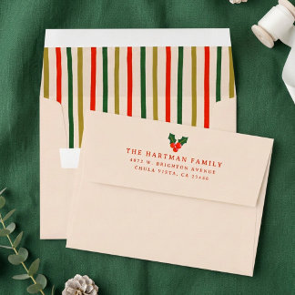 Colourful Holly Christmas Winter Pre-Addressed Envelope