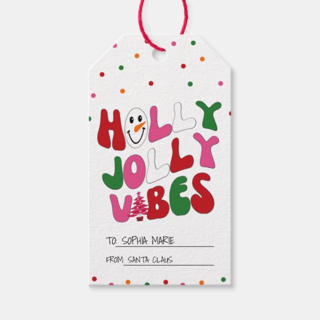 Colourful Holly Jolly Christmas  Gift Tags (Front)