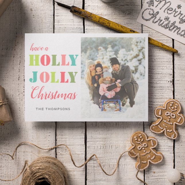Colourful Holly Jolly| Christmas Photo Holiday Car Card (Creator Uploaded)