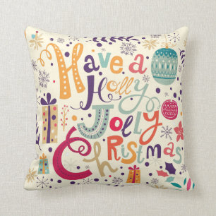 Colourful Holly Jolly Christmas Text Design Cushion