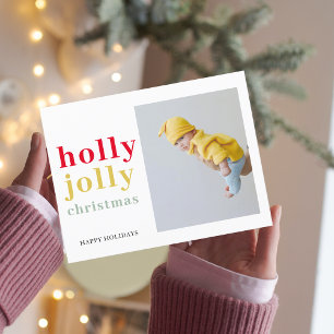 Colourful Holly Jolly Christmas With Photo Postcard