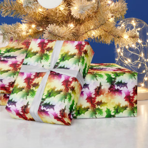 Colourful Holly Pattern Watercolor Christmas  Wrapping Paper