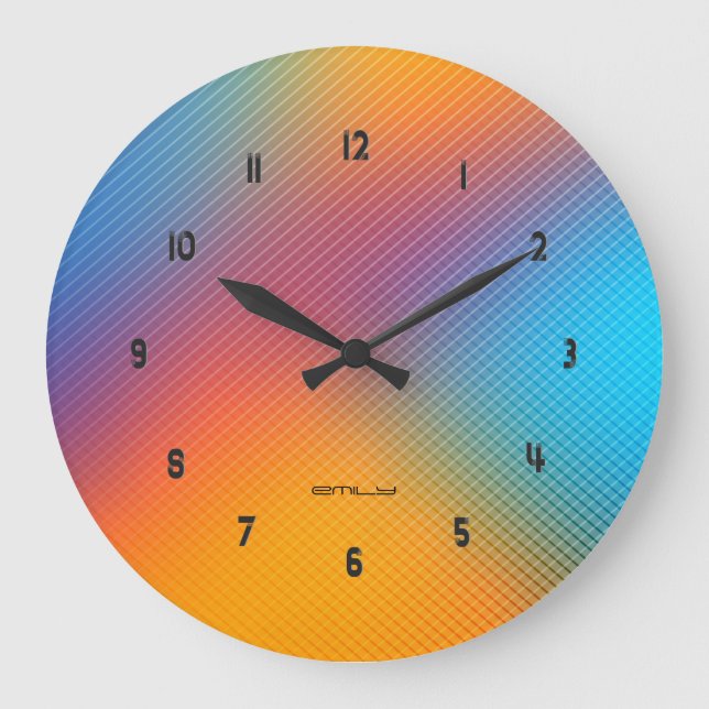 Colourful holographic background large clock (Front)